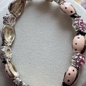 Sweet Ladybug Pink and Silver Bracelet